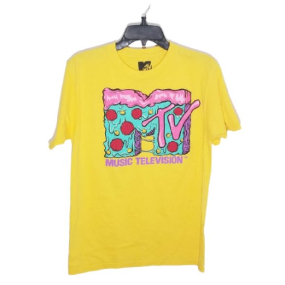 MTV Other - MEN M MTV PIZZA LOGO T-SHIRT mustard yellow multicolor retro vtg 90s-look Adult